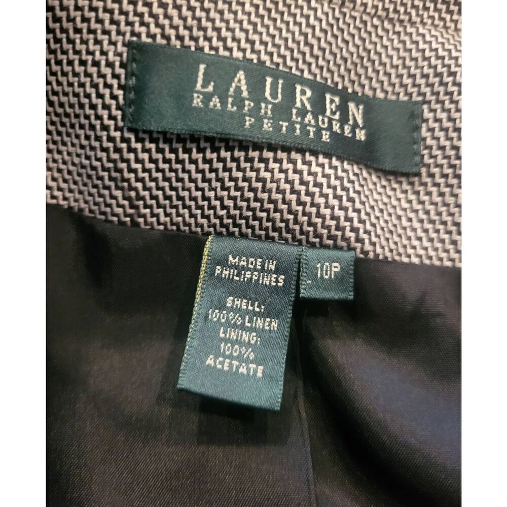 Lauren Ralph Lauren Jacket Women's 10 Petite  Black White Zigzag Linen Woven - Picture 3 of 5